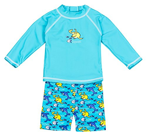 Landora®: Baby- / Kleinkinder-Badebekleidung langärmliges 2er Set mit UV-Schutz 50+ und Oeko-Tex 100 Zertifizierung in türkis