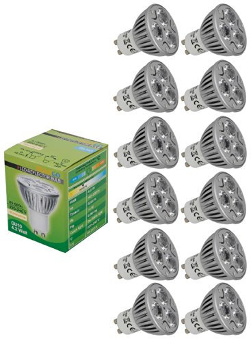 Trango 12er Pack GU1003*12 GU10 LED Leuchtmittel – 4,2 Watt - 3000K warmweiß zum Austausch GU10 & MR16 Halogen Leuchtmittel, für Einbauleuchten, Deckenstrahler, Einbaustrahler, Deckenleuchte, Spots