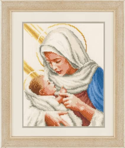 VERVACO Gezählter Kreuzstich Stickpackungen DIY Stickbilder Maria und Jesus Wanddekoration Handarbeit Set für Erwachsene Kreatives Handwerk ca. 23 x 27 cm Kreuzstichbilder Set Hausdeko