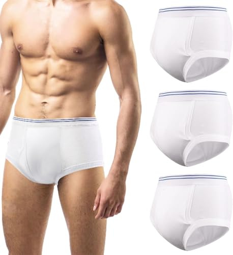 Carer Mens Incontinence Underwear Washable 3 Pack Cotton Reusable Incontinence Boxers Briefs for Men Built in Cotton Pad for Bladder Leakage 150ML, Large
