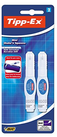 Tipp-Ex Korrekturstift Mini Shake´n Squeeze, mit Metallspitze, 4 ml, Blister à 2 Stück, weiß