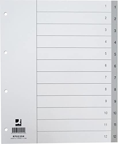 Q-Connect KF02294 Zahlenregister - 1-12, PP, A4 Überbreite, 12 Blatt, grau