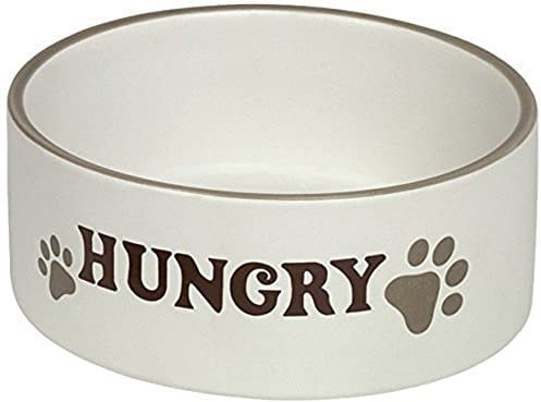 Nobbys Hungry Ceramic Dogs Bowl, Cream, 6-Inch