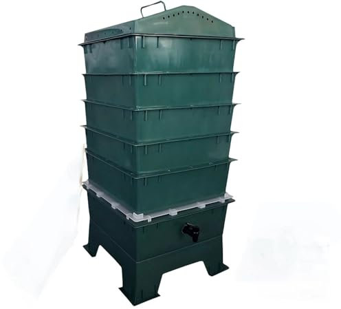 VermiHut 5-Tray Worm Compost Bin, Dark Green with Free Worm-Saver Tray