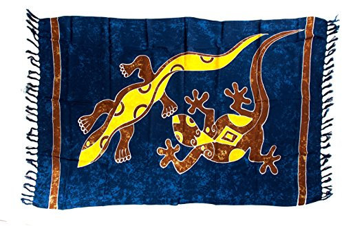 Ciffre Sarong Pareo Wickelrock Strandtuch Tuch Wickeltuch Handtuch Bunte Sommer Muster Set Gratis Schnalle Schließe (Gecko Blau N50)