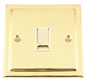 Light Switch Single 1 Gang - Victorian Polished Brass - White Insert - Metal Rocker Switch - 10 Amp 1 Gang 2 Way
