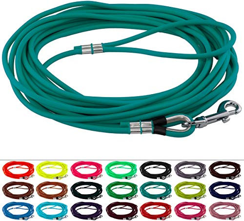 LENNIE Runde BioThane Schleppleine für Hunde von 15-25kg, Ø 6mm, 8m lang, mit Handschlaufe, Petrol/Teal