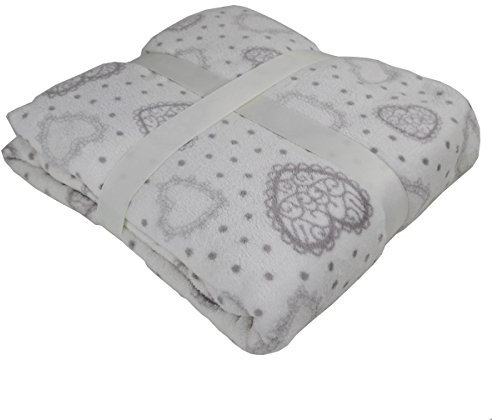Viva Living Mikrofaserdecke 150x200cm Herzchenmotiv Kuscheldecke Wohndecke Microfaser Decke, Farbe:Creme