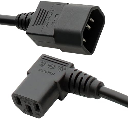 kenable IEC Power Extension Cable Right Angle C14 to C13 Mains Lead VDE Approved for PC Monitor Printer UPS PDU 2m