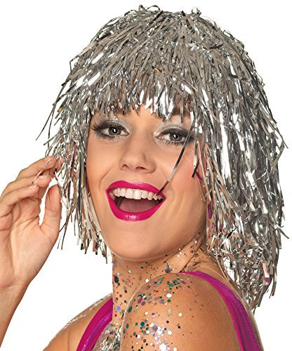Disco Perücke Metallic Silber Polyester WIG Silber Retro Perücke