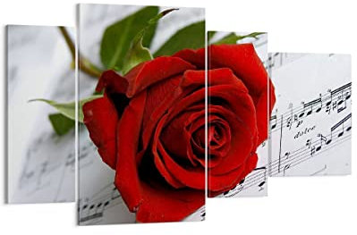 Moderne Impression sur Toile Musique rose décoration romantique Image Tableau Decoration Murale 120x70cm Décoration Salon Chambre Triptyque 4 parties Tableaux Decoratifs Muraux Art Wall DL120x70-1312