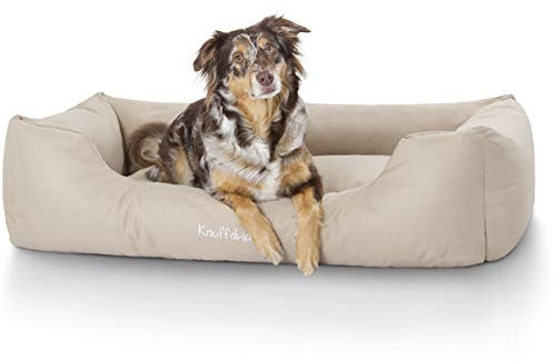 Knuffelwuff Hundebett Finlay aus Nylongewebe XL 105 x 75cm Beige - Hundesofa mit erhöhte Ränder und abnehmbarem Bezug - leicht zu reinigen - für große, mittelgroße und kleine Hunde