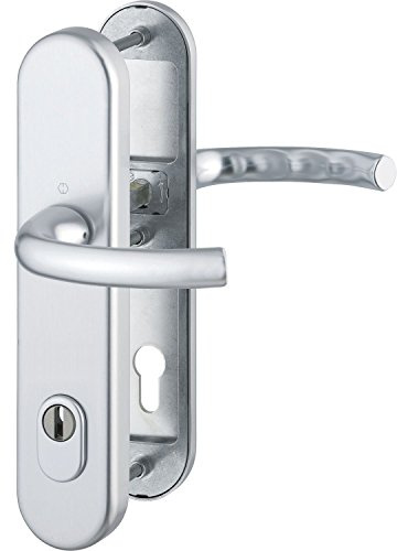 HOPPE 3894151 Sicherheits-Dürckergarnitur TÔKYÔ-Ö-Norm Entfernung 88mm, Aluminium Silber eloxiert, Langschild Profilzylinder für Türstärke 67-72mm, mit Kernziehschutz, Klasse 3, 1 Stück