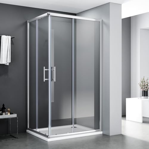 Duschkabine/Duschabtrennung 100x90cm Eckeinstieg Doppel Schiebetür Echtglas