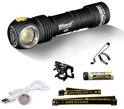 Armytek Wizard XP-L Kaltweiss LED-Lampe Magnet USB 1250 LED Lumen Multifunktionskopflampe (Wieder aufladbar), Wizard Magnet USB, Mattschwarz, M