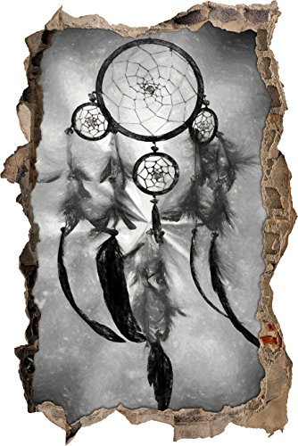 Stil.Zeit Indianischer Traumfänger Kunst Kohle Effekt Wanddurchbruch im 3D-Look, Wand- oder Türaufkleber Format: 92x62cm, Wandsticker, Wandtattoo, Wanddekoration