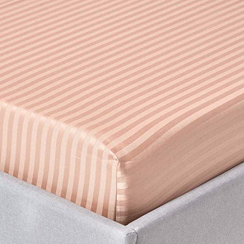 HOMESCAPES Damast Spannbettlaken 180x200 cm Taupe-beige mit Satin-Streifen, 100% ägyptische Baumwolle, Betttuch mit Gummizug, Fadendichte 330