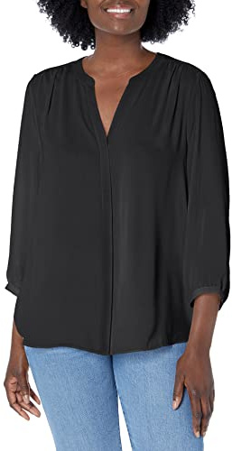 NYDJ Damen Bluse mit 3/4-Ärmeln - Schwarz - Groß