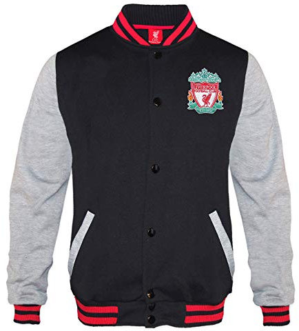 Liverpool FC Official Gift Mens Retro Varsity Baseball Jacket Black Medium