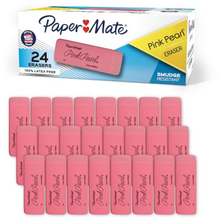 Paper Mate Pink Pearl Erasers, Medium, 24 Count - Back to School, Classroom, Teacher Supplies