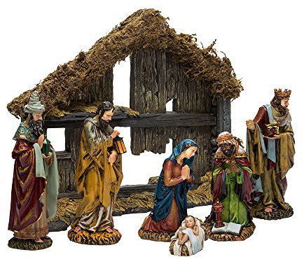 Kurt Adler 15,24 cm 7 Piezas Resina de Belén con Estable y 6 Figuras