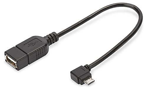 Digitus, CAVO ADATTATORE USB 2.0 OTG, CONNETTORI MICRO USB B MASCHIO - USBA FEMMINA, 15 CM CON CONNETTORE 90 GRADI, nero