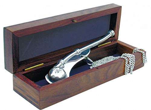 Sea-Club Bootsmannpfeife mit Kette & Holzbox Bootsmannspfeife Messing versilbert