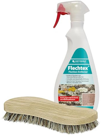 HOTREGA Flechten Entferner Pilz-Entferner, Algen-Enferner, Flechtenentferner, Algenentferner (750ml inkl. Schaumsprühkopf, Wurzelbürste)
