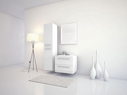 Sieper I Badmöbel Set Libato, Waschtisch mit Unterschrank 60 x 50 cm, Hochschrank und Badspiegel I Weiß