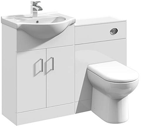 VeeBath Linx 1050 Vanity Unit Furniture Set, Wash Basin Bathroom Sink, WC, BTW Toilet Pan, Soft Close Toilet Seat, Concealed Cistern-White (Flat Pack)