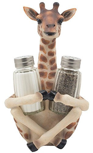 Safari Giraffe Long Neck Salt Pepper Shaker Holder Set Kitchen Decor Figurine Statue