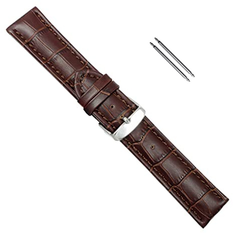 Uhrbanddealer Uhrenarmband Herren 24mm XXL, Ersatzband Chrono, Kalbsleder Alligator Prägung Extra Lang Braun matt, Set 6468241s