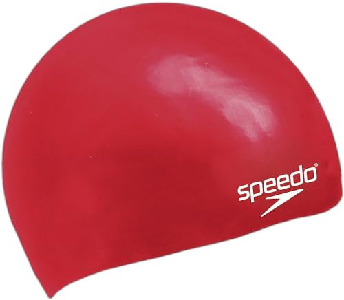 Speedo Junior Plain Moulded Silicone Junior Gorro de natación Junior Unisex, Rojo, Talla Única
