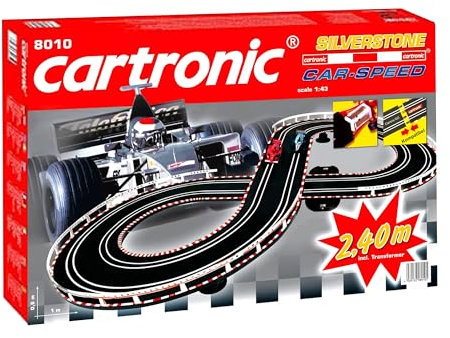 Cartronic Car-Speed Silverstone I Spielfertiges Rennbahn Set mit 2,40m Rennstrecke + 2 Fahrzeuge Typ F1 I Autorennbahn für Kinder ab 6 Jahren