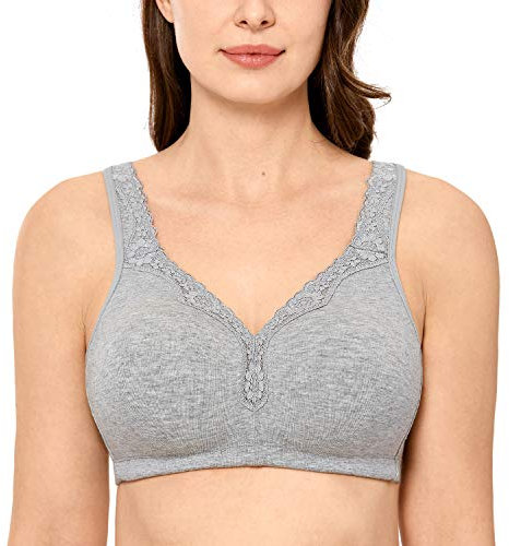 Delimira Women's Non Wired Bras Full Coverage Cotton Comfort Bra Plus Size Non Padded Soft Bras Grey 44D