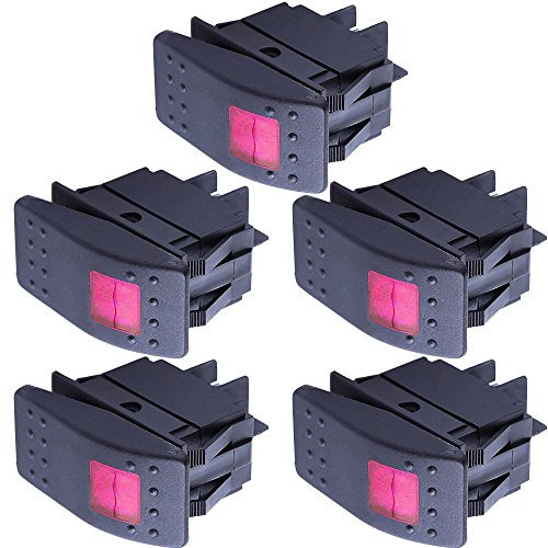 Mintice 5 Piezas 12V 20A 24V 10A Interruptor de Basculante Coche Impermeable Luz LED Rojo Interruptor Botón Pulsador Conmutador Palanca On Off 4Pin