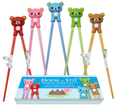 Kids Chopsticks for Kids Children Beginner Adults Toddler Training Chopsticks with Reusable Helper (Bears 5-Pack)