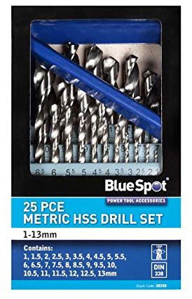 BlueSpot Tools 20350 HSS-Bohrer-Set, metrisch, 1-13 mm, 25-teilig
