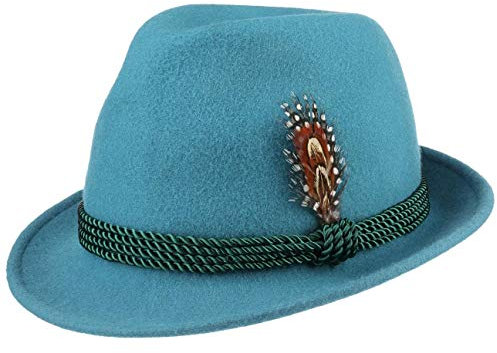 Lipodo Trachtenhut Wollfilz Klassik Trilby Uni Kordel Damen Sommer Winter Petrol One Size