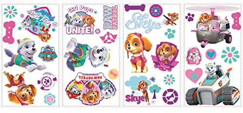 RoomMates Paw Patrol Girl Pups Peel and Stick Wall Decals, 30 Decal Set, Vinyl, Multicolor, Removable Repositionable, No Sticky Residue, For Smooth Surfaces