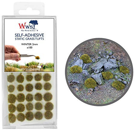 War World Scenics 2mm Winter Selbstklebende Statische Grasbüschel x 100 - Modellbau Modellbahn Landschaftsbau Diorama Miniatur Tabletop Spiele Wargame Modelleisenbahn Geländebau