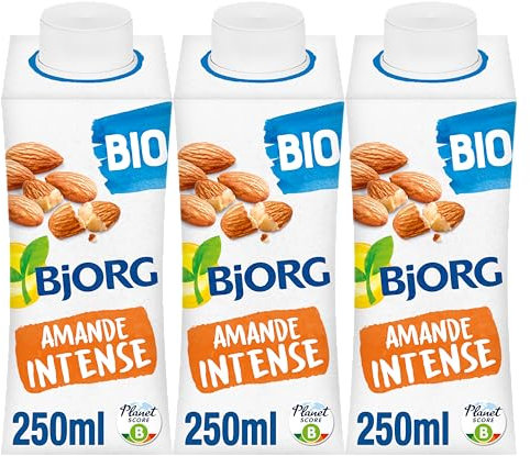 BJORG - Lait d'Amande Intense - Boisson Végétale Bio - Pauvre en Acides Gras Saturés - 3 Mini-Briques de 20 cl