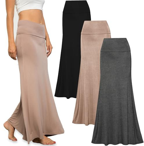 Free to Live Lot de 3 Jupes Maxi pour Femme, Noir, Anthracite, Moka, 48
