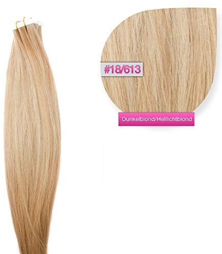 Tape In On Tressen Echthaar Extensions gesträhnt 60cm 30 x 2,5g 18/613 Dunkelblond Helllichtblond Haarverlängerung