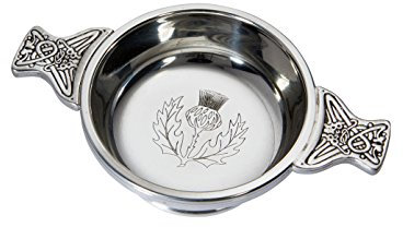 Wentworth Pewter - Thistle Pewter Quaich Whisky Tasting Bowl Loving Cup Burns Night (Standard 90mm Diameter)