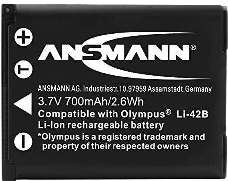 ANSMANN Li-Ion Akku A-Oly Li 42B 3 7V / Typ 700mAh / Leistungsstarke Akkubatterie für Foto Digitalkameras - der perfekte Ersatzakku für Olympus Digicam uvm.