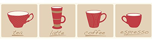 BHF fdb50041 CERAMICA Tee Tassen Küche und Bad Bordüre, selbstklebend, rot/natur