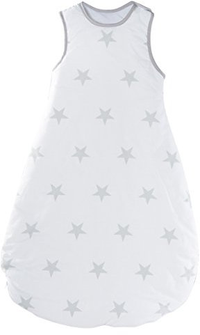 roba Schlafsack 90 cm Little Stars - Babyschlafsack ganzjährig für Sommer & Winter - Atmungsaktive Baumwolle - Stern Motiv in Weiß / Hellgrau