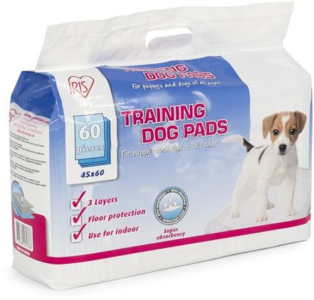 Iris Ohyama, 60 Pieces Dog Pad, 45 x 60cm, Disposable, Hygiene, Training, Puppy Pee Pad, for Dogs, Cats, Rabbits, Incontinence, Leak-Resistant, Absorbent, Litter, Odorless, NS-60W