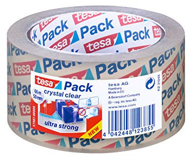 Tesa, Nastro adesivo, ultra forte, 66 m, 50 mm, 5 pezzi, set risparmio, salvaspazio, professionale trasparente